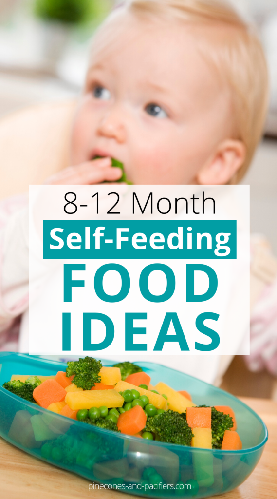 Self-feeding meal ideas and tips for solids with 8-12 month old babies. How to get started, what foods to serve, and food ideas with pictures for meal time inspiration. 